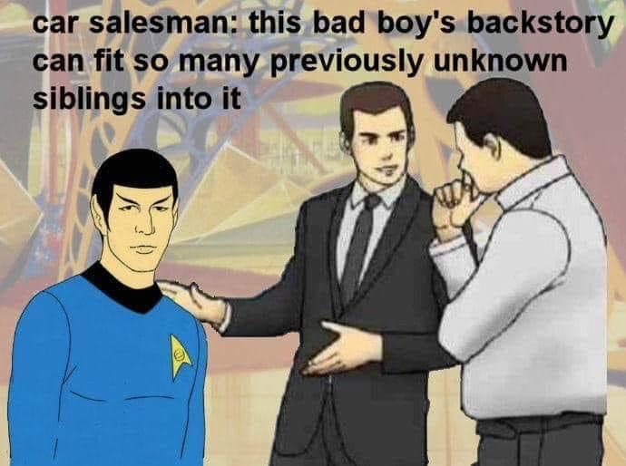 This meme is a play on the classic Star Trek: The Next Generation episode "Family" (S6E15), where Captain Jean-Luc Picard is revealed to be an android. The meme imagines a scenario where a car salesman is trying to sell a car to an android, who is confused by the concept of a "family" and the idea of having a "brother" or "sister". The text "car salesman: this is your brother" is written above the image, and the text "I don't have a brother, I have a sibling" is written below.