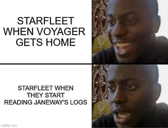 This meme is a humorous comparison between the TV show Star Trek: The Next Generation (specifically the character Jean-Luc Picard) and the TV show Star Trek: Deep Space Nine (specifically the character Benjamin Sisko). The meme juxtaposes the two characters' reactions to a situation, with the caption "Star Trek: The Next Generation - We're going to explore the galaxy, and boldly go where no one has gone before" next to a picture of Jean-Luc Picard, and "Star Trek: Deep Space Nine - We're stuck on a space station, and we're never going to leave" next to a picture of Benjamin Sisko.