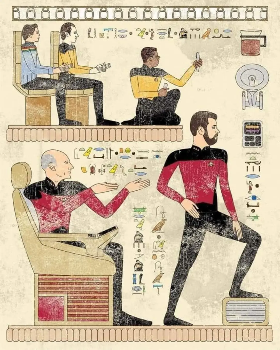 The meme is a still image from the TV show Star Trek: The Next Generation, featuring the character Jean-Luc Picard in a humorous situation. The image shows Picard sitting in his captain's chair, but his head has been replaced with a cat's head. The text "I, Cthulhu, am the captain now" appears above the image.