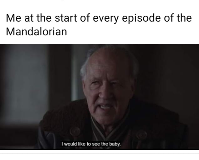 This meme is a humorous image that captures a character's reaction to a shocking event in the Disney+ series "The Mandalorian". The image shows a character from the show with a stunned expression, accompanied by the c...