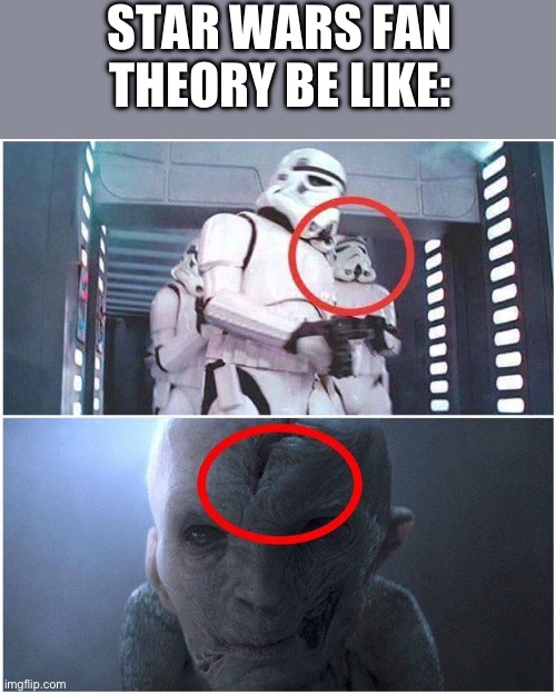 This meme is a play on the concept of "The Force" in the Star Wars universe, which is a metaphysical energy that binds the galaxy together. The meme is saying that the Star Wars fan theory that a character's head is actually a separate entity is actually a metaphor for the power of the Force. The text "it's all connected" appears in the image, referencing the idea that everything in the Star Wars universe is interconnected.