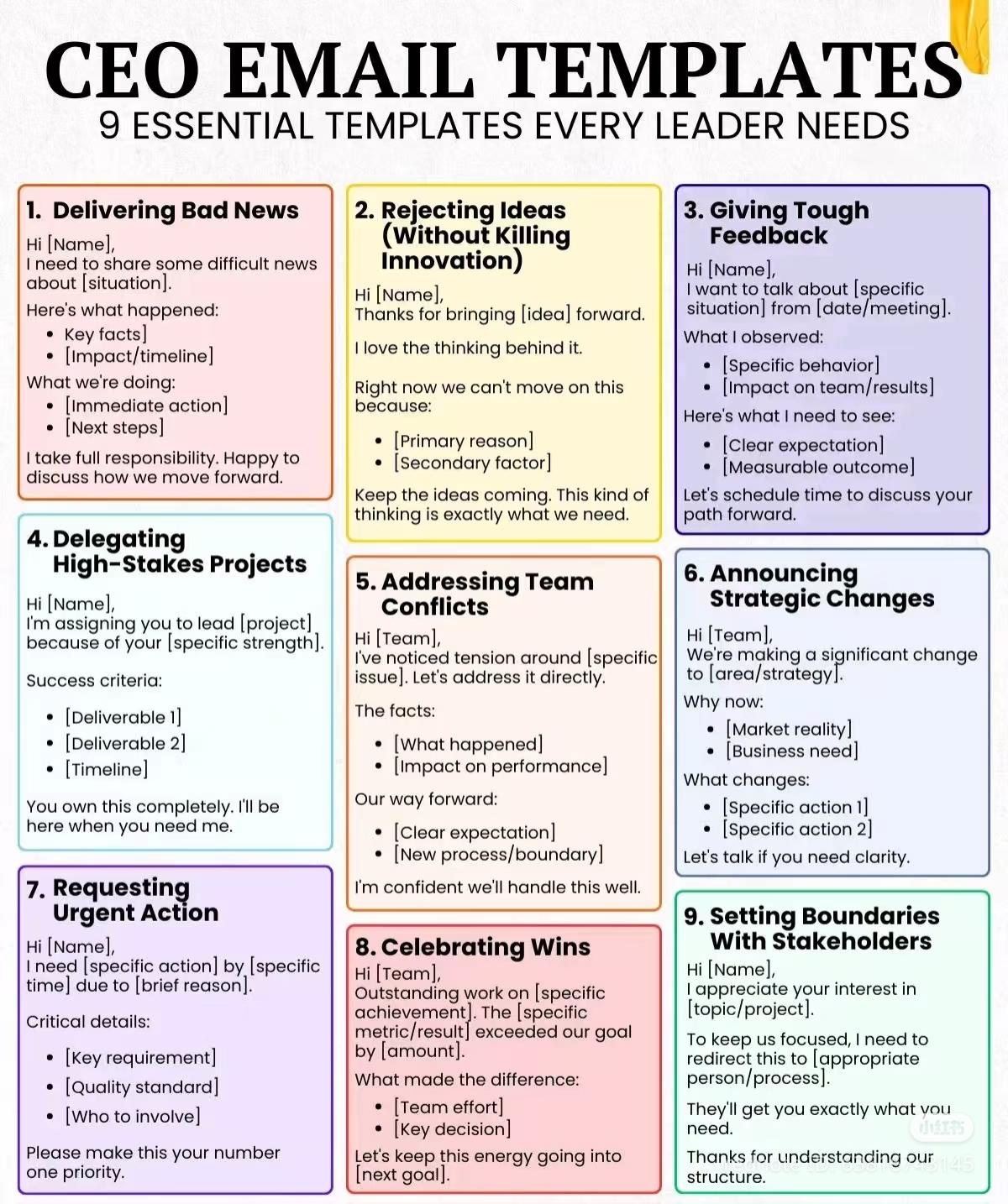 The meme is a humorous email template for a CEO to respond to a crisis, using a playful and sarcastic tone. The template includes various email responses, such as "Delivering Bad News" and "Requesting Urgent Action,"...