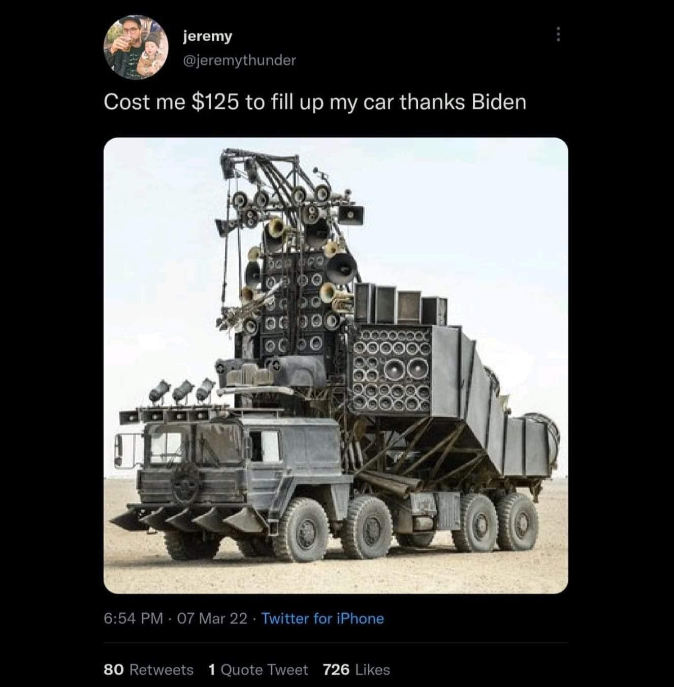 This meme is an image of a large, elaborate, and expensive-looking vehicle, with a caption that reads "Cost me $2,000,000 to build, but I only got 2 miles to the gallon". The image is a humorous exaggeration of the high cost of owning a gas-guzzling vehicle, implying that the expense of building the vehicle far outweighs the benefits of its fuel efficiency.