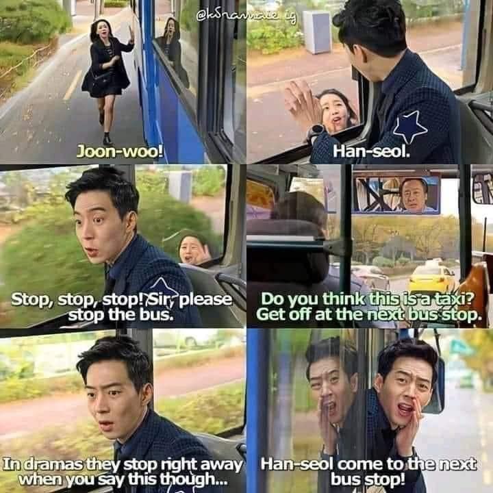 This meme is a humorous image of a Korean drama (K-drama) scene where a character, played by actor Lee Min-Ho, is suddenly and unexpectedly interrupted by a taxi driver yelling "In 2-3 sentences, describe this meme for someone who cannot see it. Include any text that appears in the image."  The meme is a still image from a K-drama, where a character (played by Lee Min-Ho) is standing in the middle of the road, looking shocked and surprised. The text "In a drama, when you're about to deliver a dramatic line..." appears on top of the image, and the bottom text reads "Get in the taxi!"