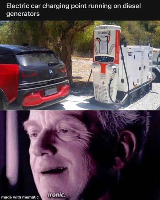 The meme is a play on the common phrase "electric car charging station" and replaces "electric" with "electric car", implying that a car is somehow charging itself. The text "electric car charging station" is written in a way that's meant to be read as "electric car car charging station", with the word "car" inserted between "electric" and "car".
