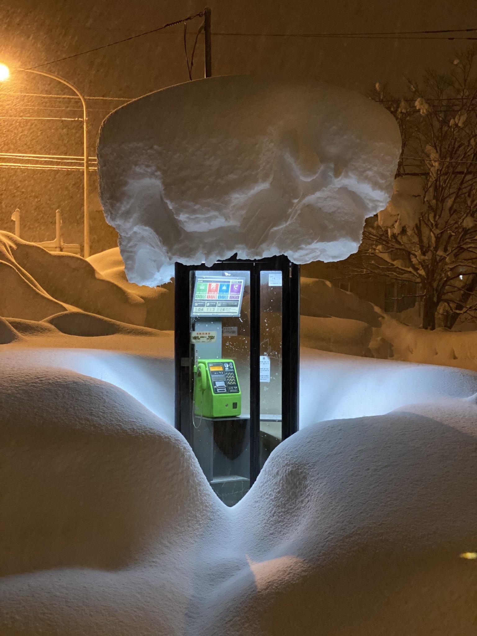 The meme is a photo of a snow-covered city street, with a large snowbank blocking the entrance to a public phone booth. The image is captioned "When you can't get a signal but you need to make a call". The meme is a h...